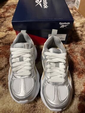 Reebok Kids White and Silver Sneakers